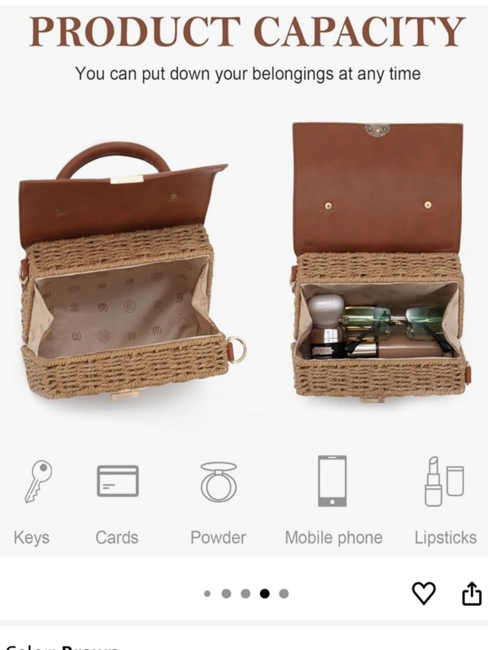 Women's Handbag Wicker Straw Crossbody Rattan Bag Boho Crossbody - Picture 5 of 6